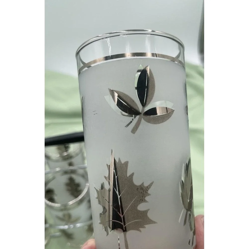 Vintage Libbey Golden Foliage Glasses Set of 8 with Caddy & Original Box MCM Bar